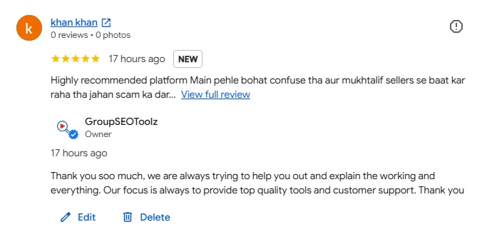 Google review from a GroupSEOToolz member