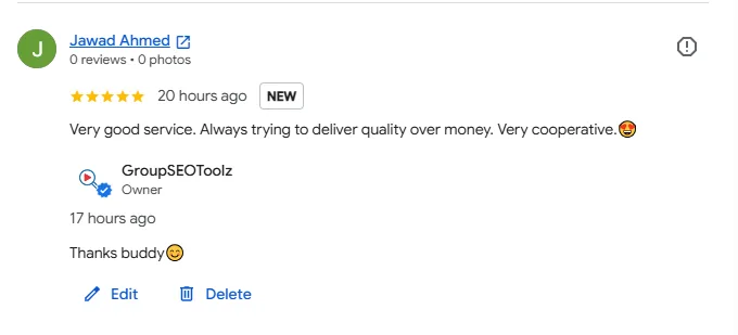 Google review from a GroupSEOToolz member